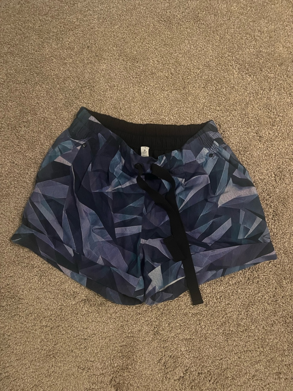 lululemon athletica Blue Geometric Athletic Shorts with Black Waist Tie
